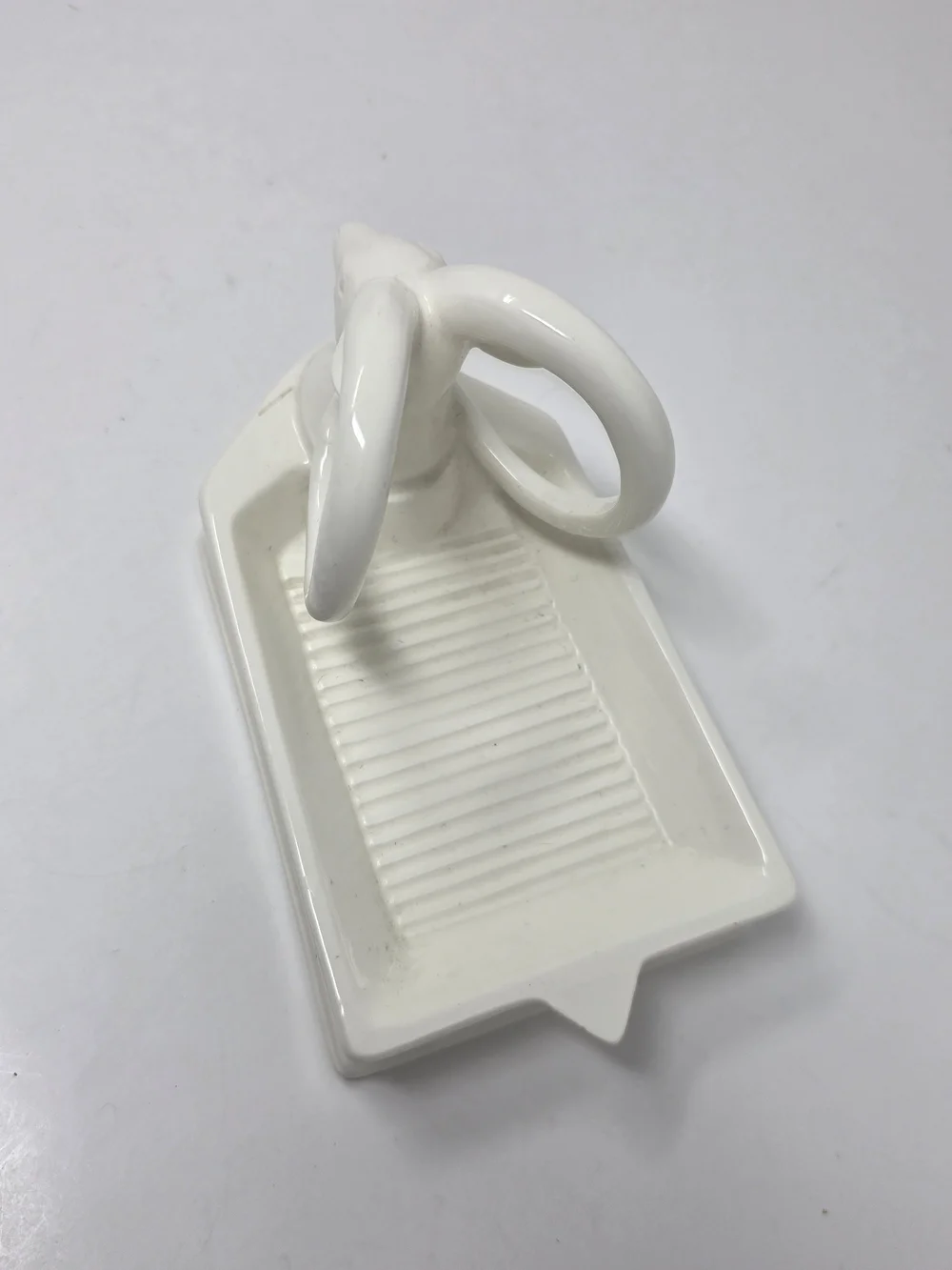 Vintage White Ceramic long horn sheep large soap dish / trinket tray 7